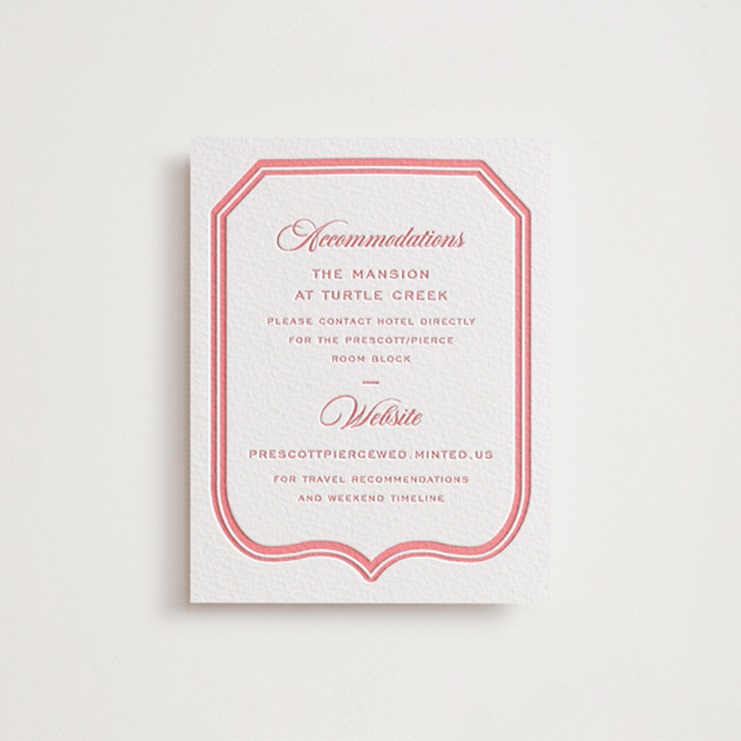"Bowery" - Letterpress Direction Cards in Rose by Megan Davis - Front