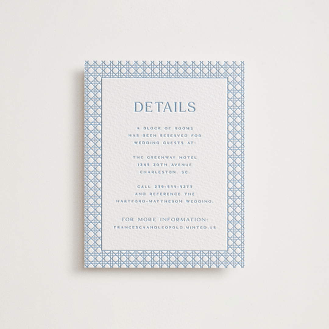 "delicate rattan" - Letterpress Direction Cards in Sky Blue by Ellen Schlegelmilch - Front
