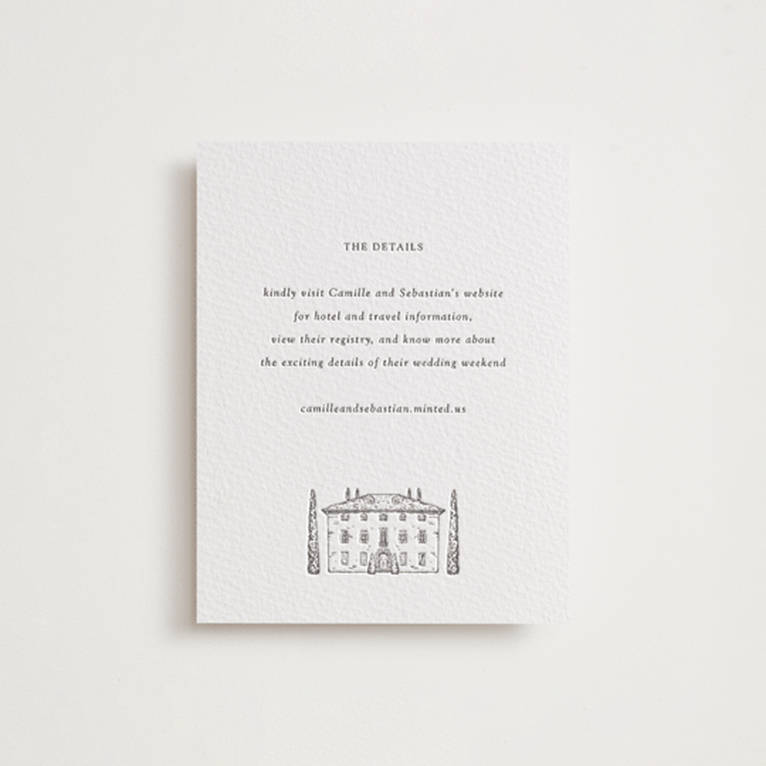 "Italian Countryside" - Letterpress Direction Cards in Warm Gray by Melinda Denison - Front