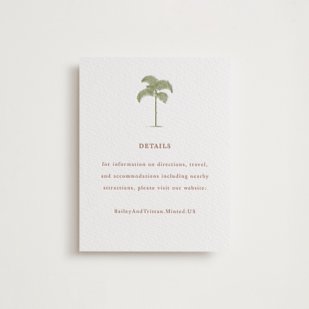 "Palm" - Letterpress Direction Cards in Pistachio by Melinda Denison - Front