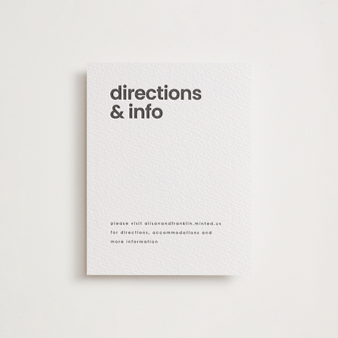 "min mod" - Letterpress Direction Cards in Soft Black by JoAnn Jinks - Front
