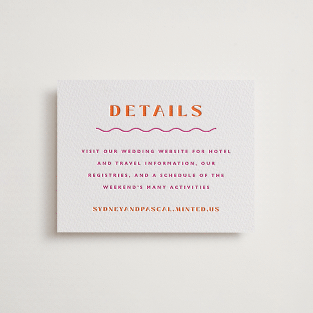 "Tanti Baci" - Letterpress Direction Cards in Fuchsia by Olivia Raufman - Front