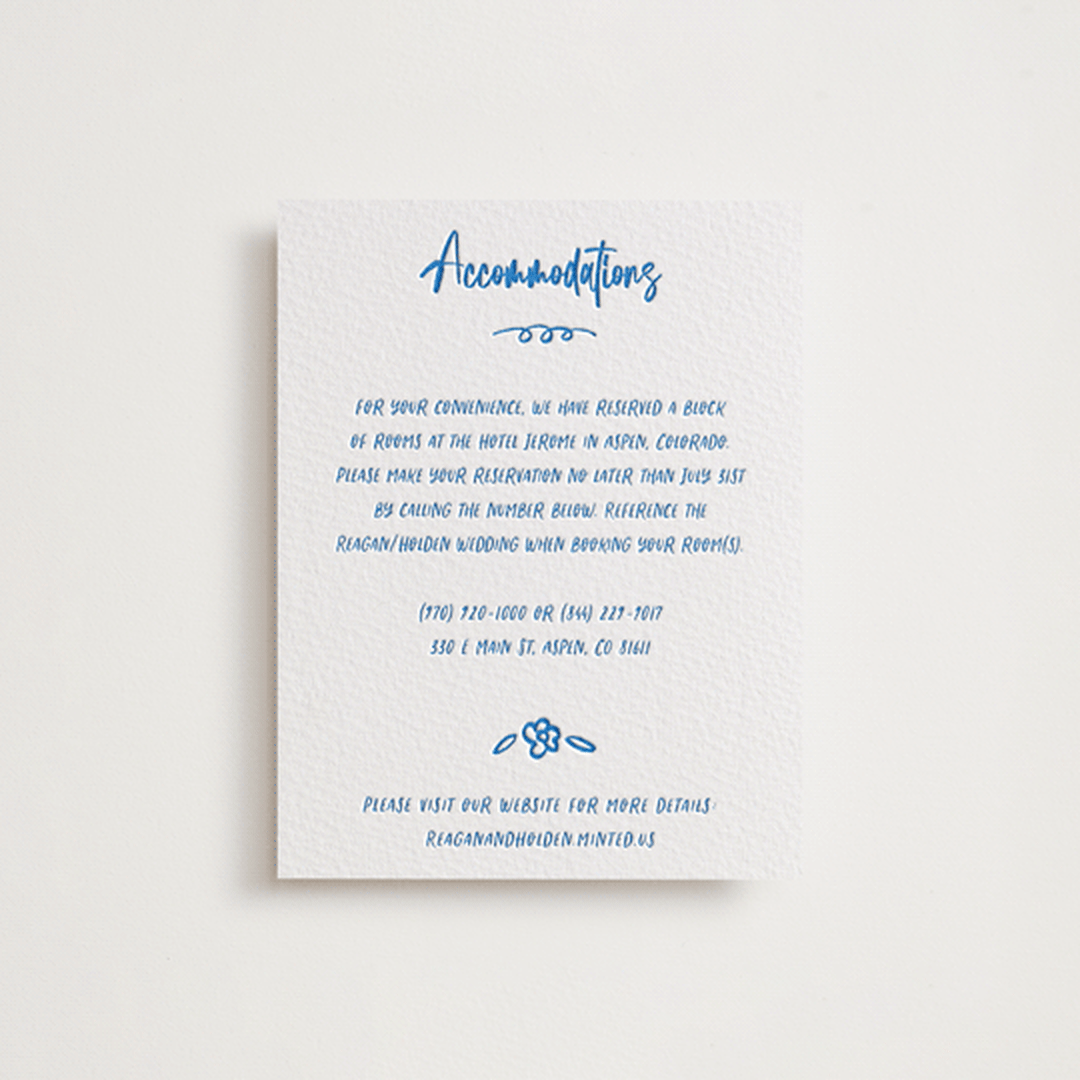 "Sketched Crest" - Letterpress Direction Cards in Sapphire by Jenna Holcomb - Front