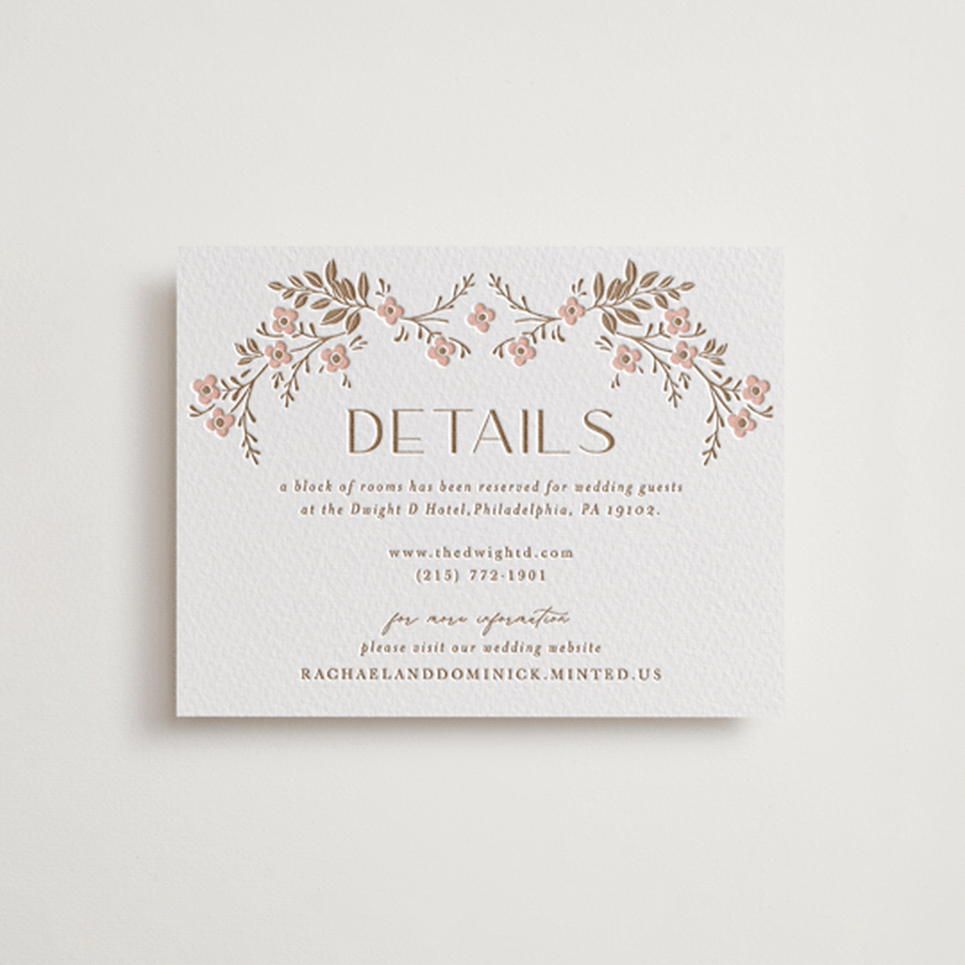 "Wildflower Garland" - Letterpress Direction Cards in Matte Gold by Susan Zinader - Front
