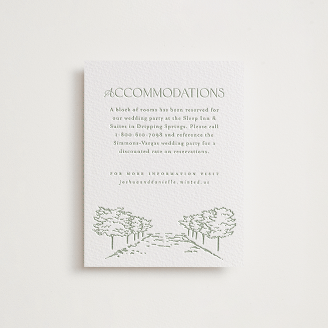 "Vineyard Vows" - Letterpress Direction Cards in Mint by Pink House Press - Front