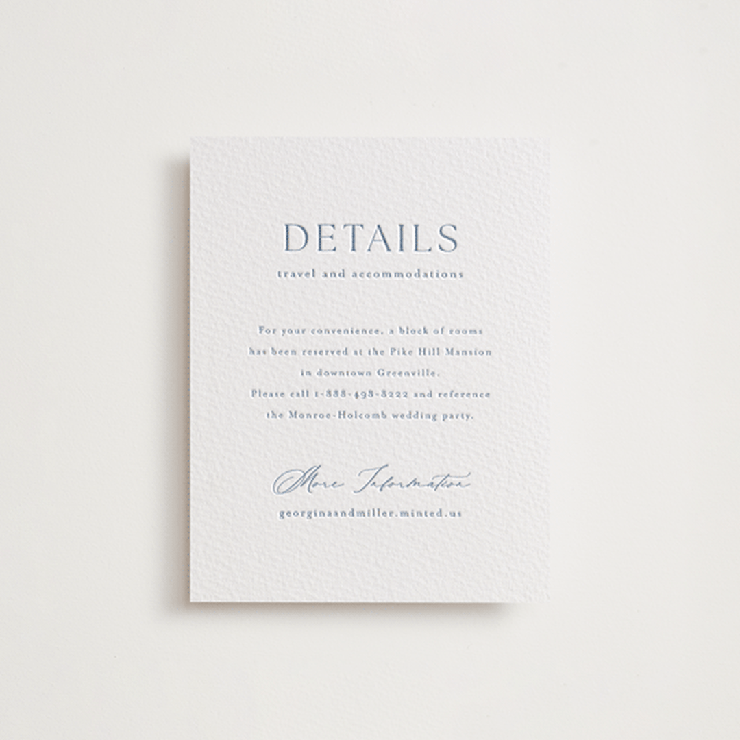"Modern Air" - Letterpress Direction Cards in Provincial Blue by Stacey Meacham - Front