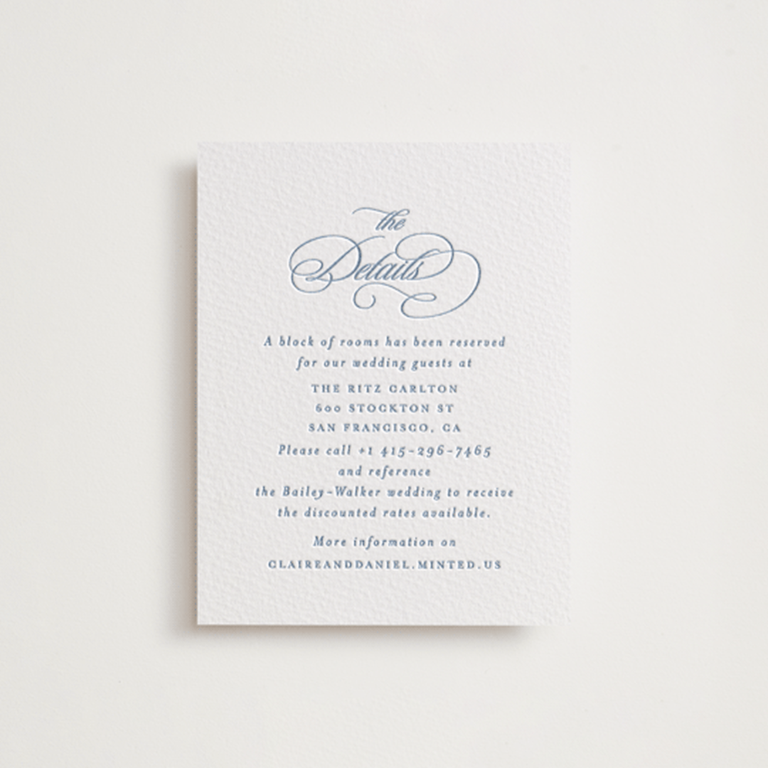 "Aristocratic" - Letterpress Direction Cards in Provincial Blue by Creo Study - Front