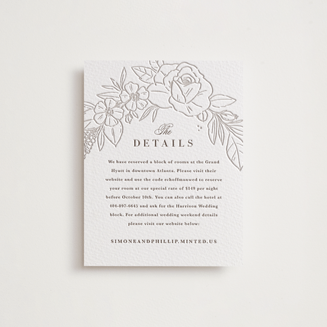 "Sketched Blooms" - Letterpress Direction Cards in Coffee by Kristen Smith - Front