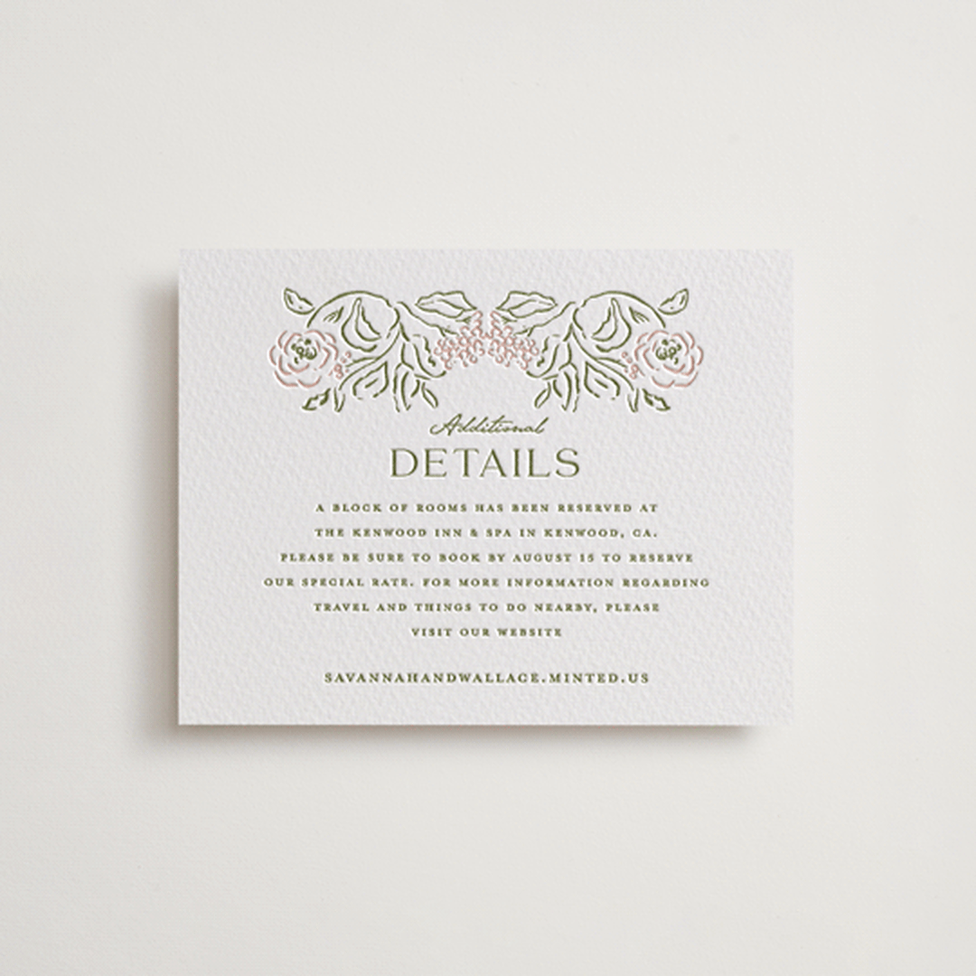 "Sketched Foliage" - Letterpress Direction Cards in Nude by Susan Zinader - Front