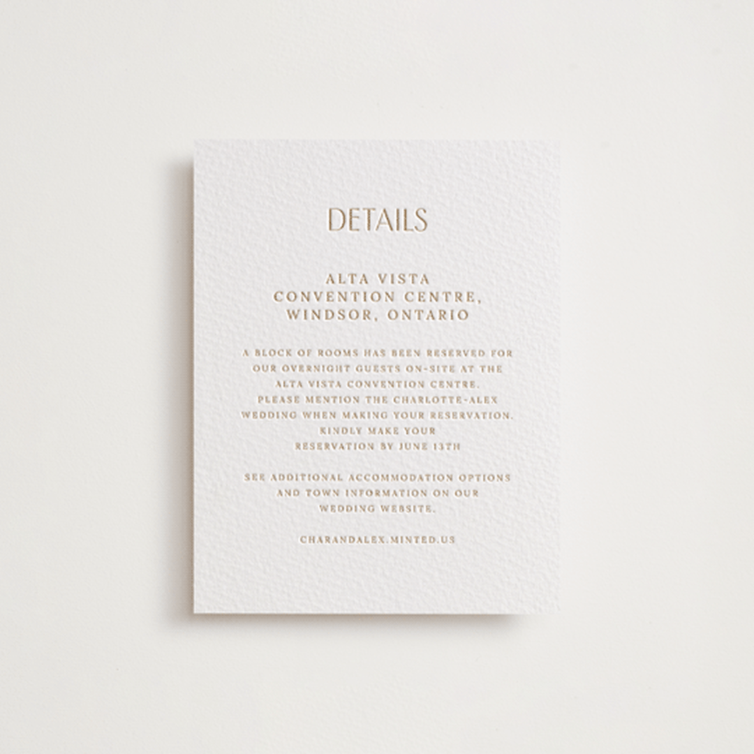 "Nouveau Peony" - Letterpress Direction Cards in Faux Gold by Selima Akhter - Front
