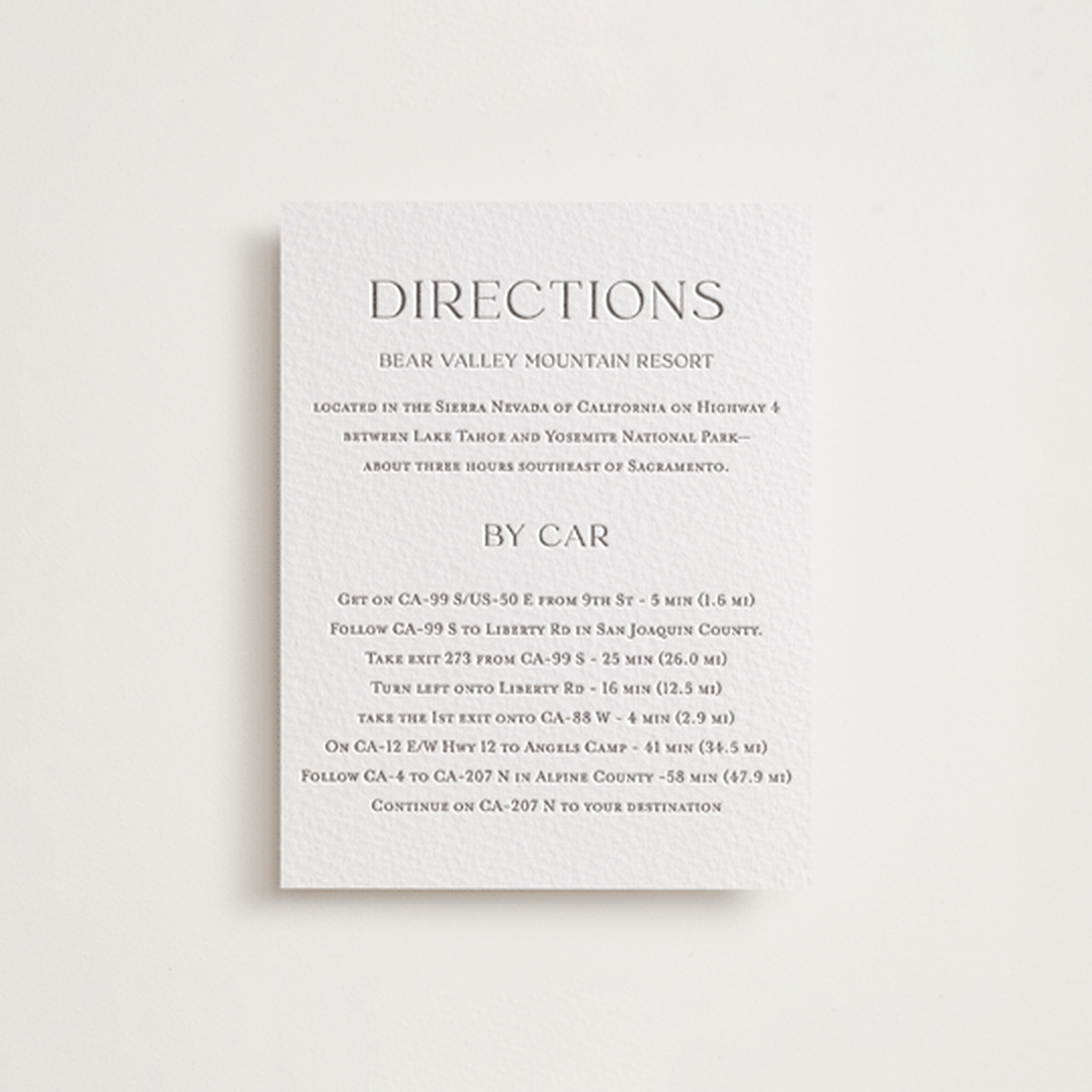 "Mountain Serenity" - Letterpress Direction Cards in Graphite by Lucrecia Caporale - Front