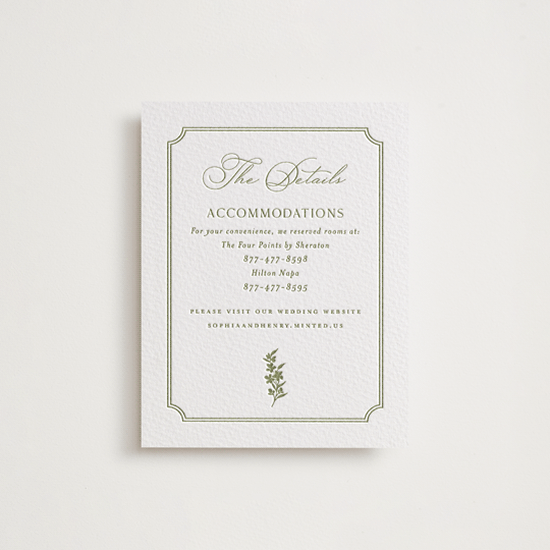 "Simply Elegant" - Letterpress Direction Cards in Pistachio by Yaling Hou Suzuki - Front