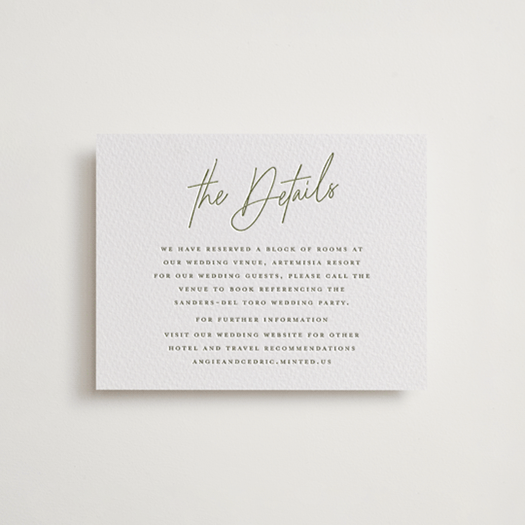 "angeline" - Letterpress Direction Cards in Moss by chocomocacino - Front