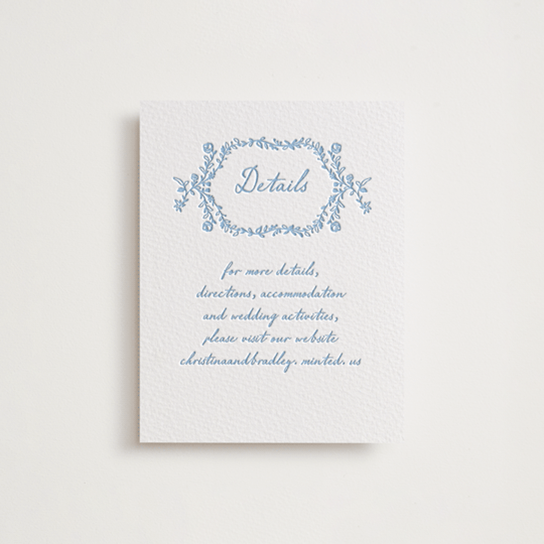 "Garden romance" - Letterpress Direction Cards in Sky Blue by Creo Study - Front