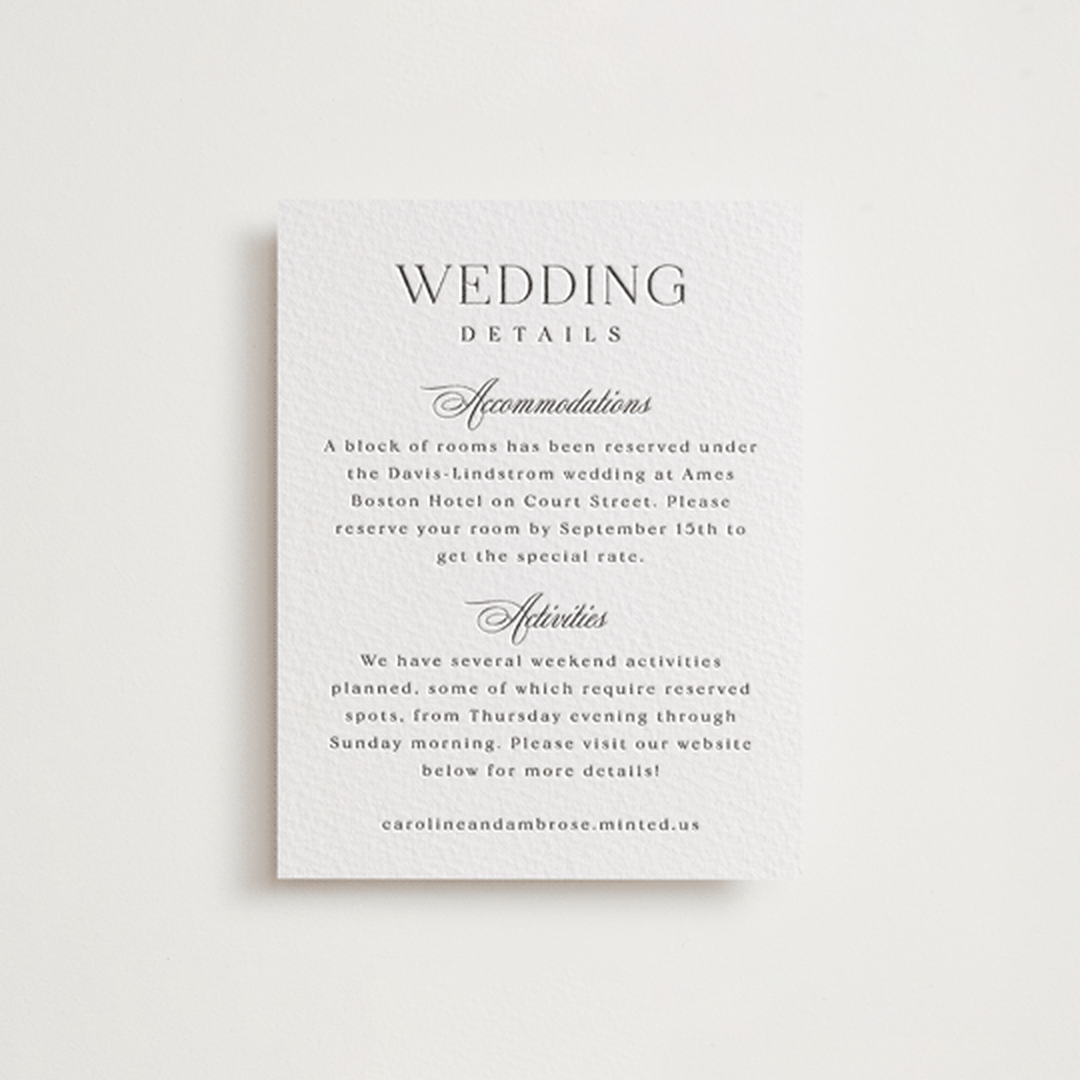 "Ambrose" - Letterpress Direction Cards in Soft Black by Olivia Raufman - Front
