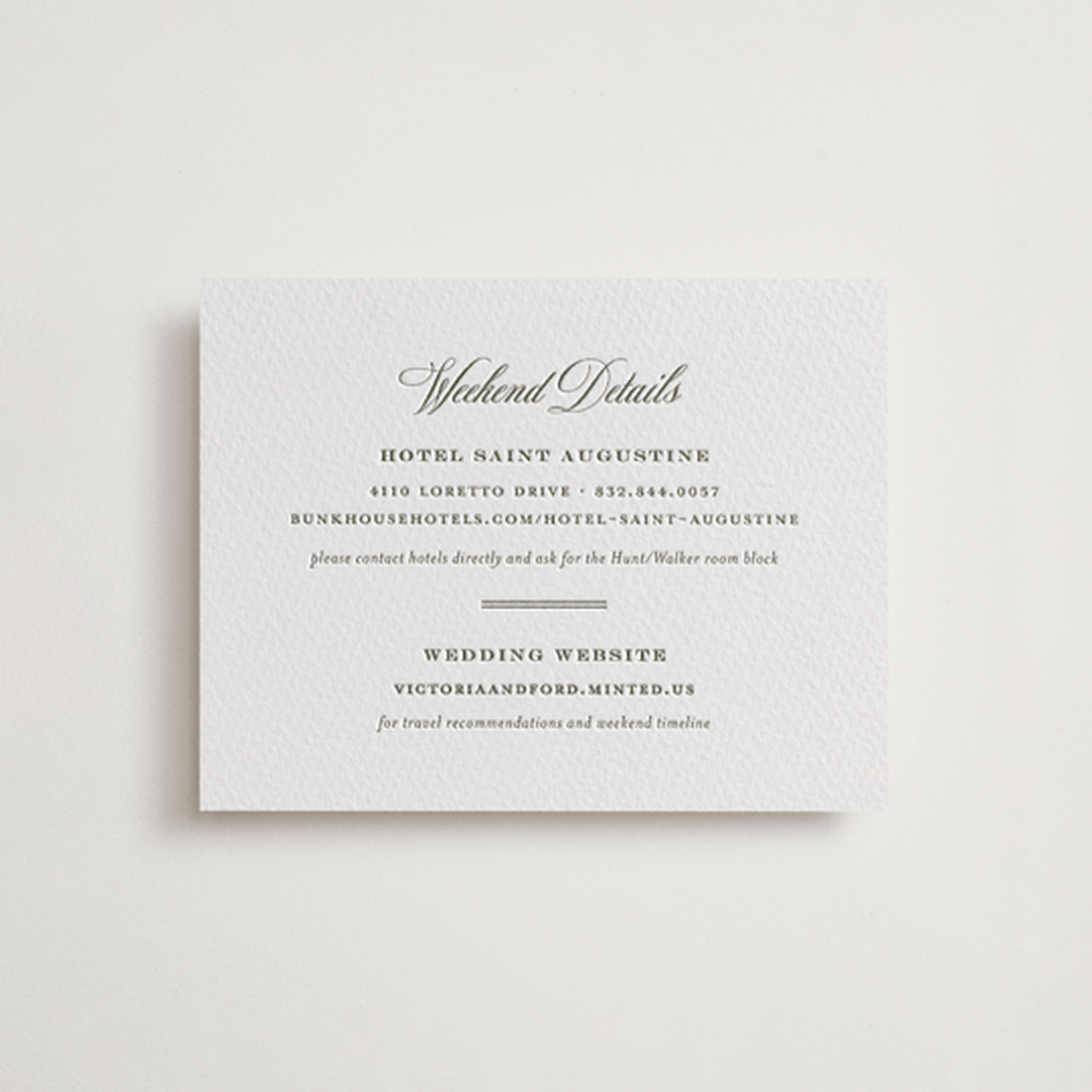 "Putnam" - Letterpress Direction Cards in Moss by Megan Davis - Front