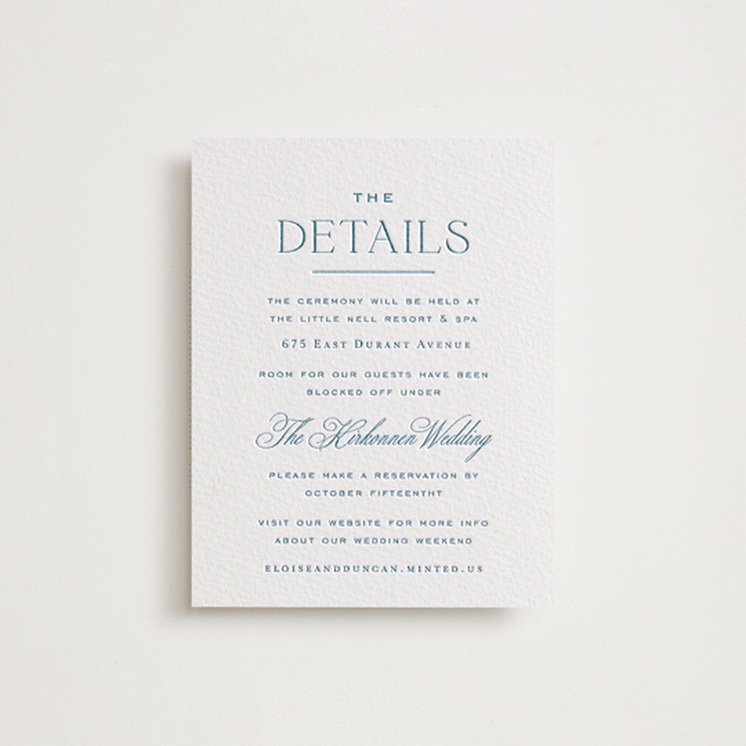 "ricciarelli" - Letterpress Direction Cards in Denim by chocomocacino - Front