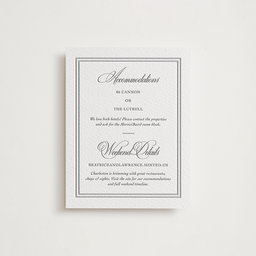 "Bradford" - Letterpress Direction Cards in Charcoal by Megan Davis - Front