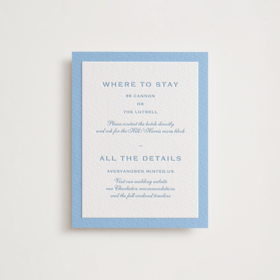 "Danbury" - Letterpress Direction Cards in Sky Blue by Megan Davis - Front