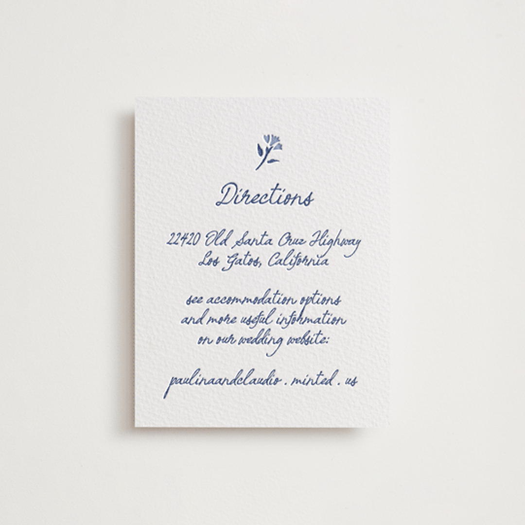 "Talavera" - Letterpress Direction Cards in Lapis by Tamara Hilje - Front