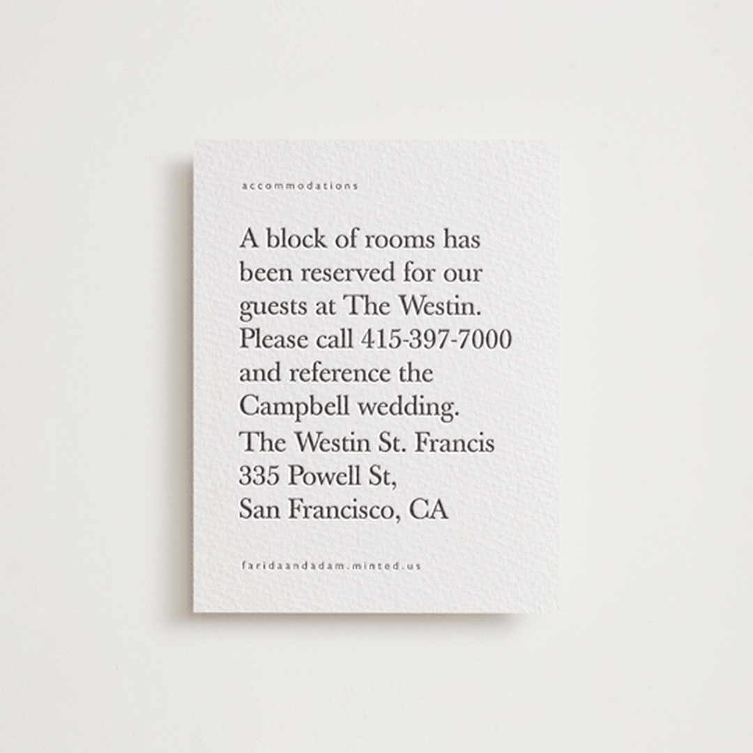 "Westin" - Letterpress Direction Cards in Soft Black by Hudson meet Rose - Front
