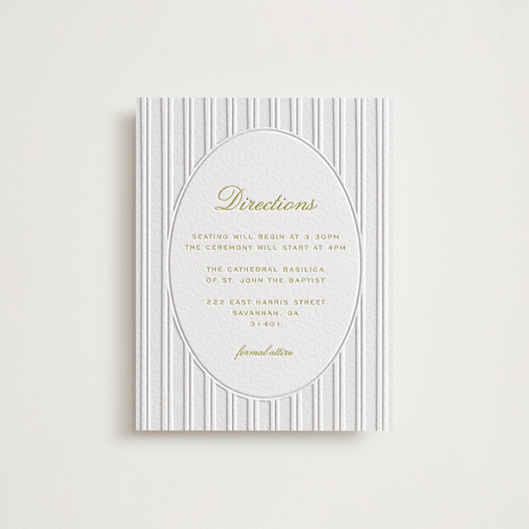 "Calia " - Letterpress Direction Cards in Avocado by Ani Somi - Front