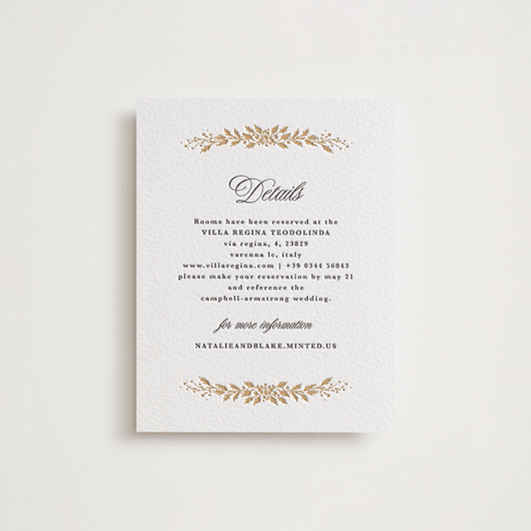 "Lake Como" - Letterpress Direction Cards in Faux Gold by Kate Ahn - Front