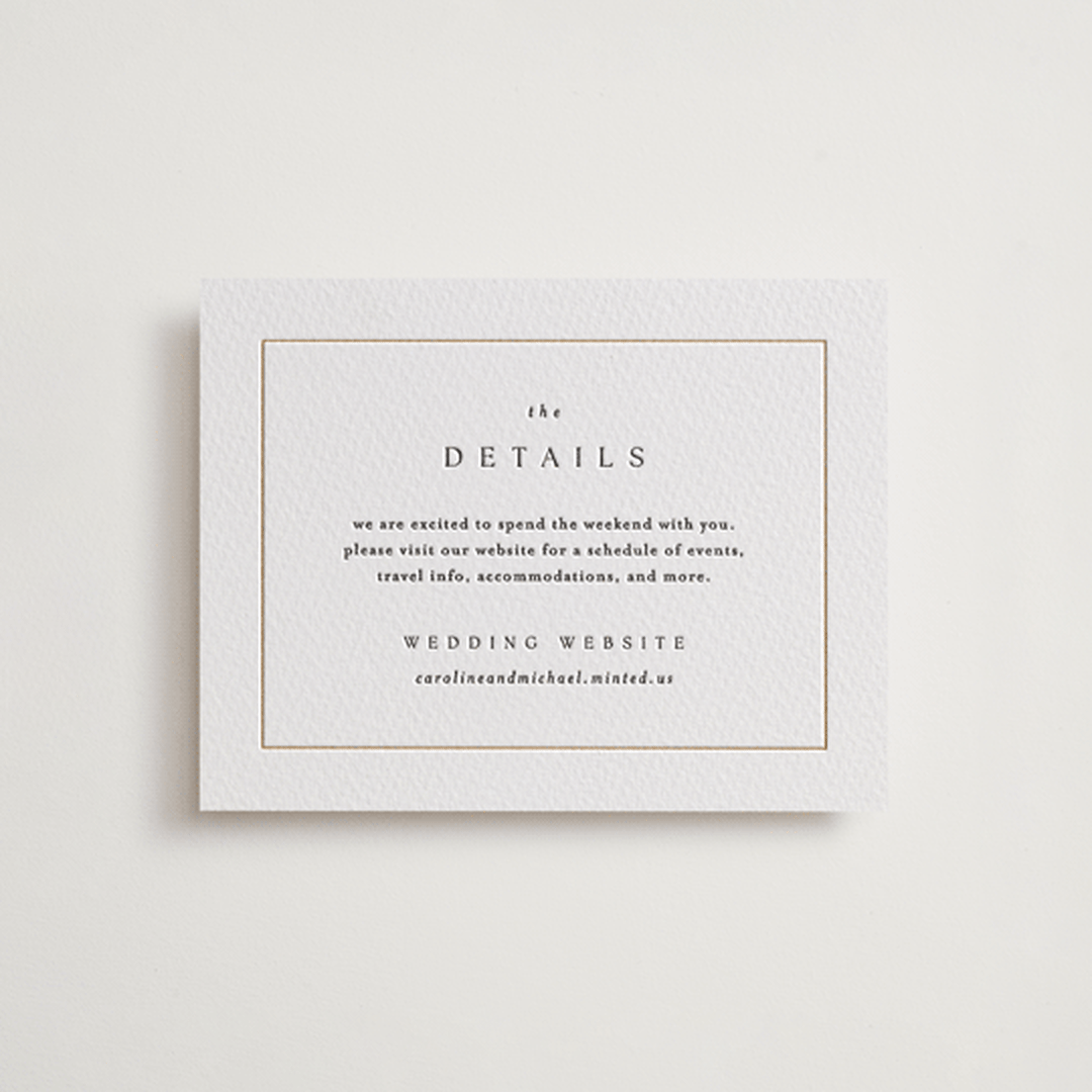 "Framed Monogram" - Letterpress Direction Cards in Faux Gold by Kelly Schmidt - Front
