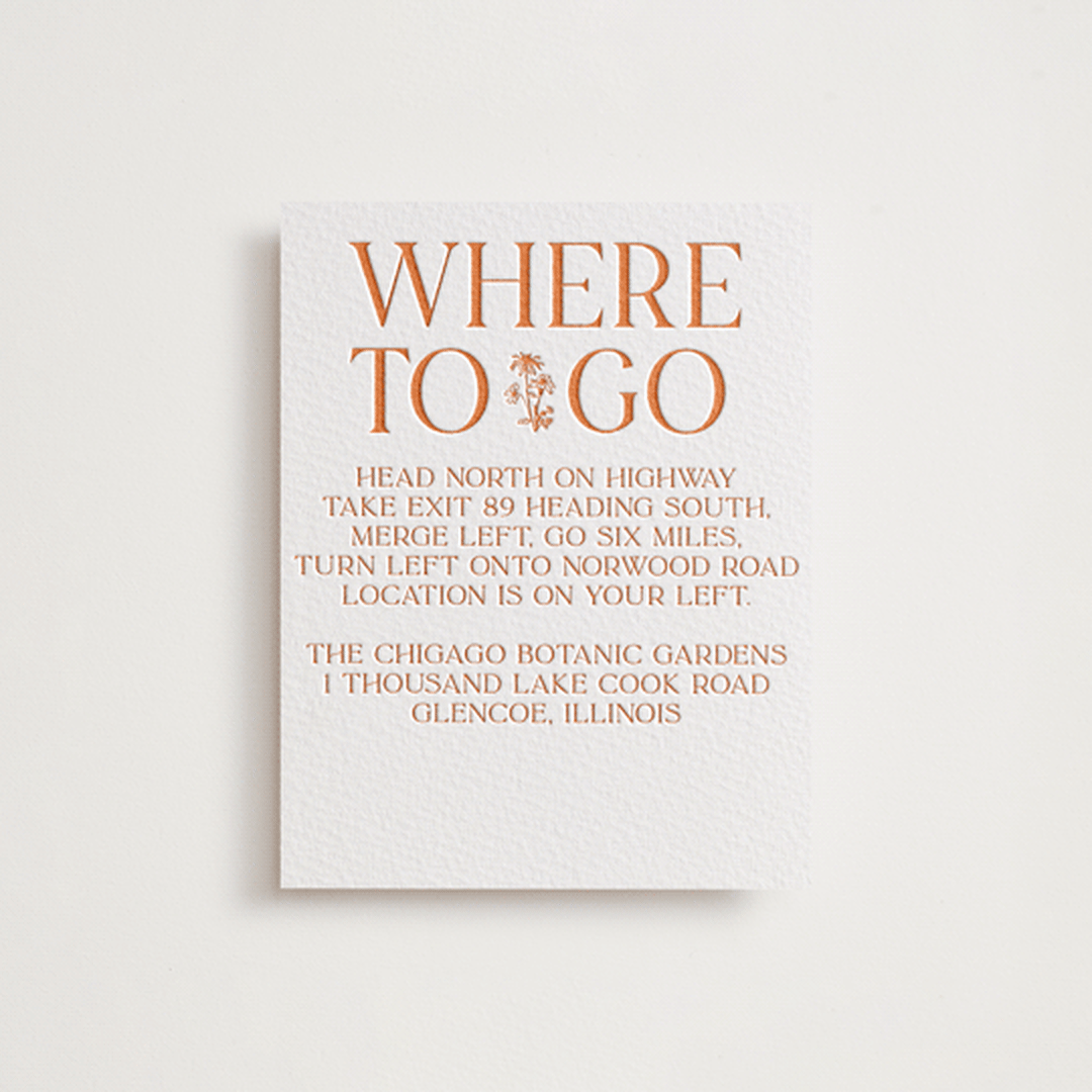 "Floral Emblem" - Letterpress Direction Cards in Pumpkin by Baumbirdy - Front