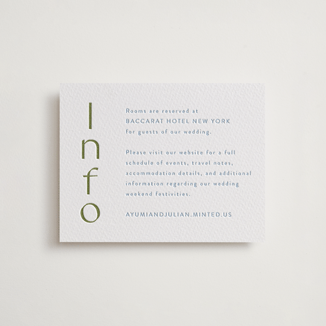 "Ayumi" - Letterpress Direction Cards in Pistachio by Melanie Kosuge - Front