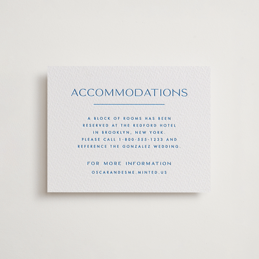 "Brooklyn" - Letterpress Direction Cards in Sapphire by Ellen Schlegelmilch - Front