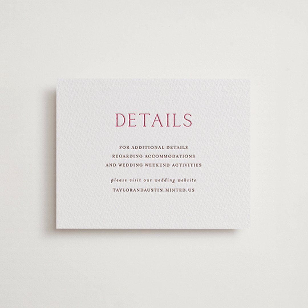 "In Love" - Letterpress Direction Cards in Azalea Pink by Vanessa Doyle - Front