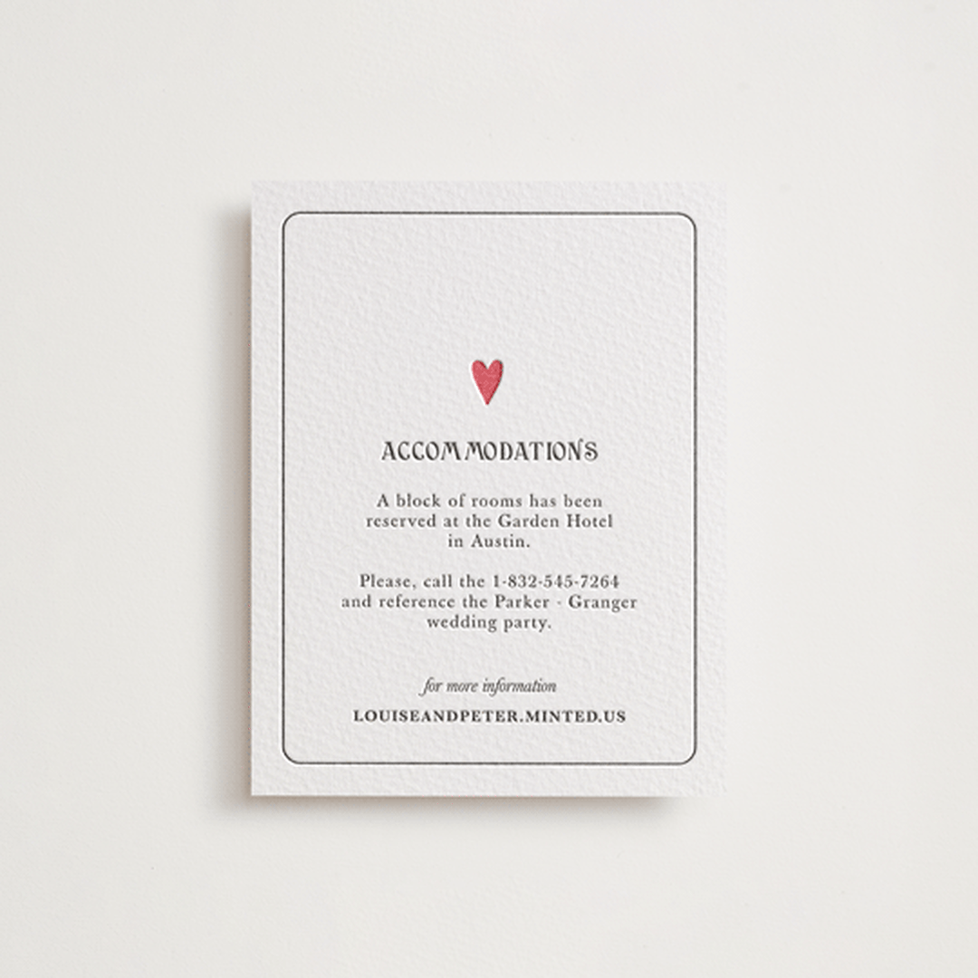 "Red Hearts" - Letterpress Direction Cards in Scarlet by Helena Vitto - Front