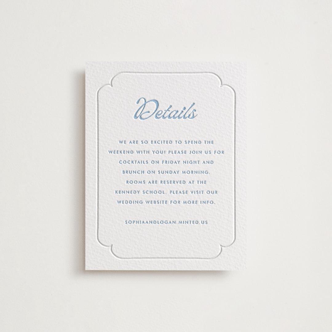 "Victorian Chic" - Letterpress Direction Cards in Sky Blue by Morgan Kendall - Front