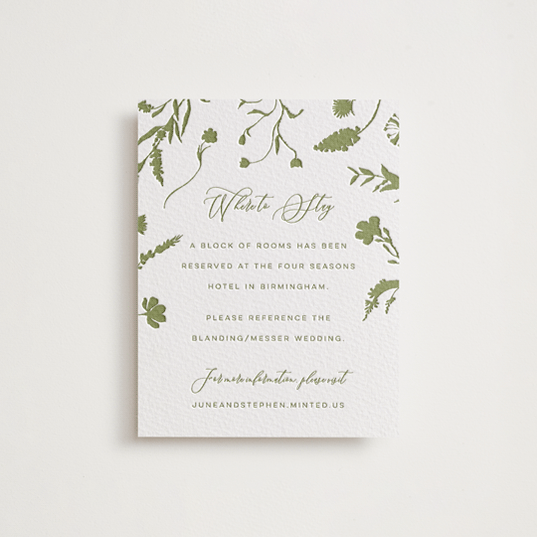 "Untied" - Letterpress Direction Cards in Pistachio by Erin Hodges - Front