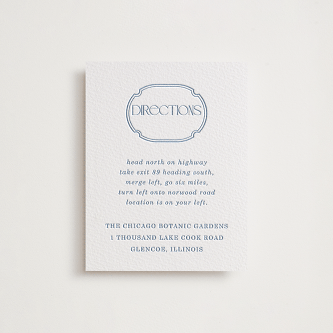 "Flora Arch" - Letterpress Direction Cards in Provincial Blue by Baumbirdy - Front
