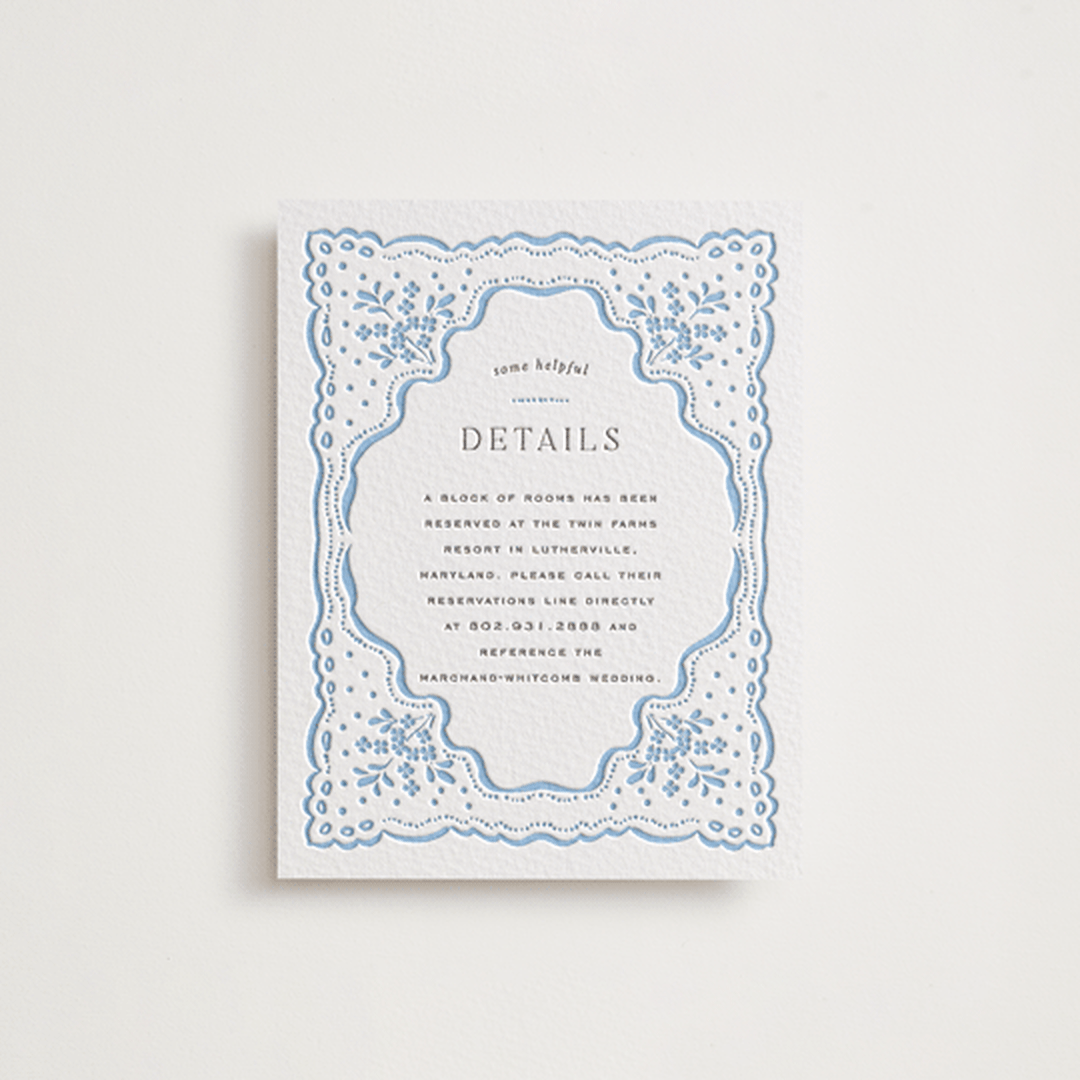 "Margot" - Letterpress Direction Cards in Sky Blue by Erin L. Wilson - Front