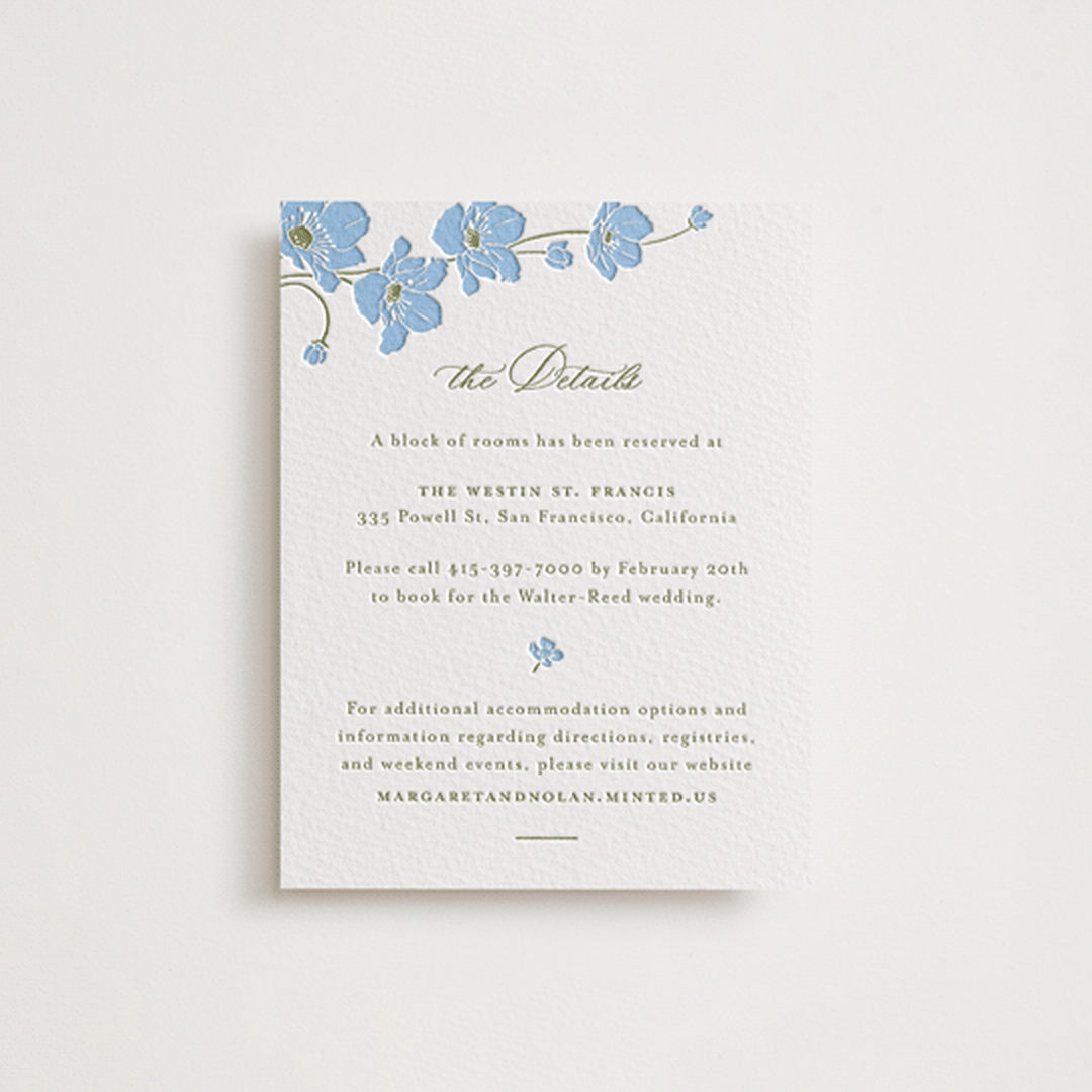 "Anemones" - Letterpress Direction Cards in Sky Blue by letterfix - Front