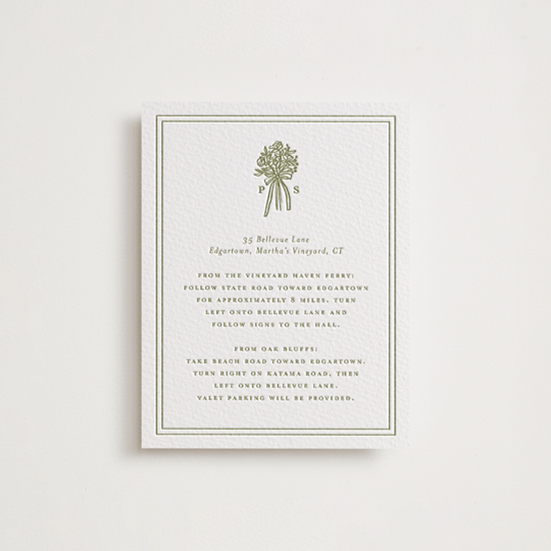 "wedding bouquet" - Letterpress Direction Cards in Pistachio by Lori Wemple - Front