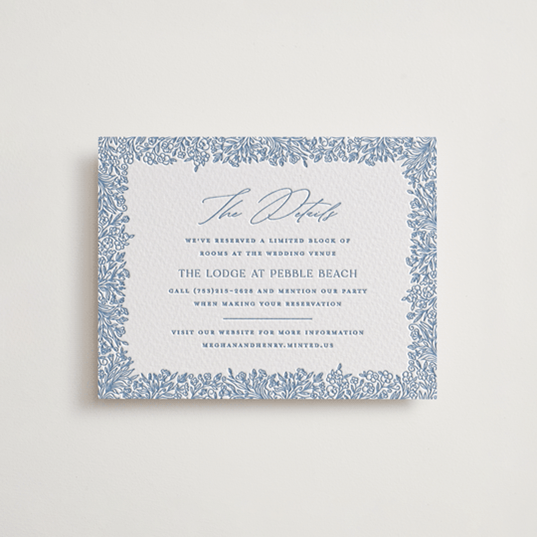 "Hummingbird Botanicals" - Letterpress Direction Cards in Provincial Blue by Erin Deegan - Front