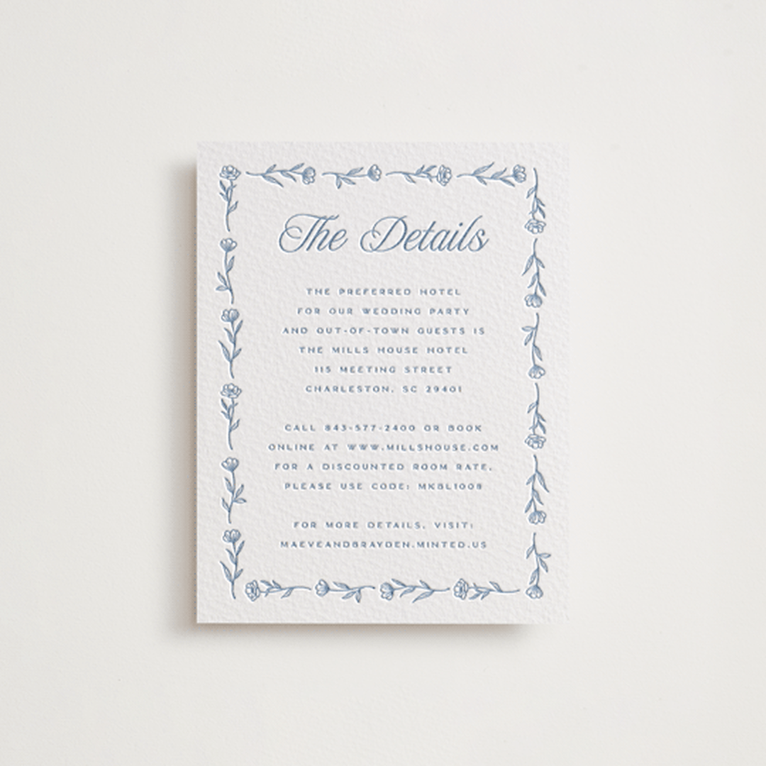 "Blue Crest" - Letterpress Direction Cards in Provincial Blue by Hooray Creative - Front