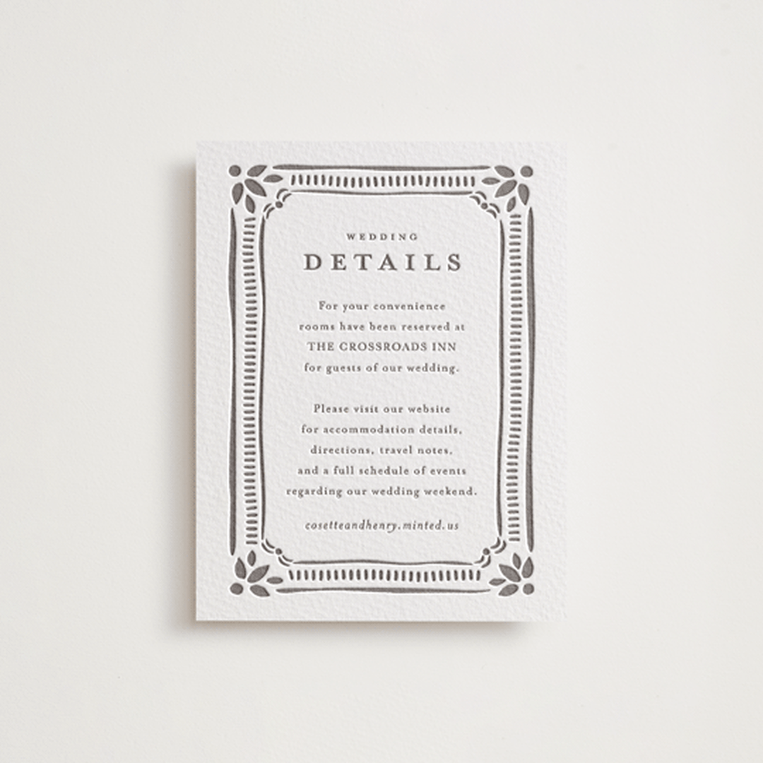 "Cosette" - Letterpress Direction Cards in Graphite by Melanie Kosuge - Front