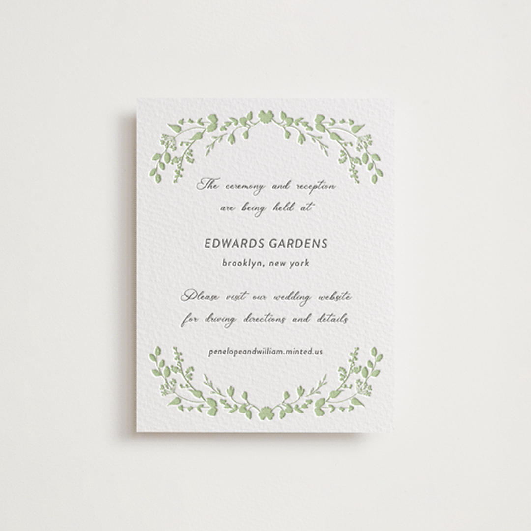 "Flower Garden" - Letterpress Direction Cards in Tea Green by Susan Moyal - Front