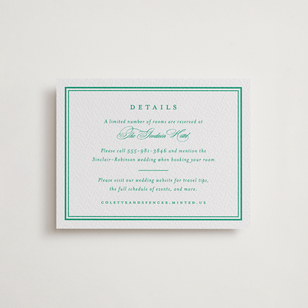 "Hartford" - Letterpress Direction Cards in Shamrock by Olivia Raufman - Front