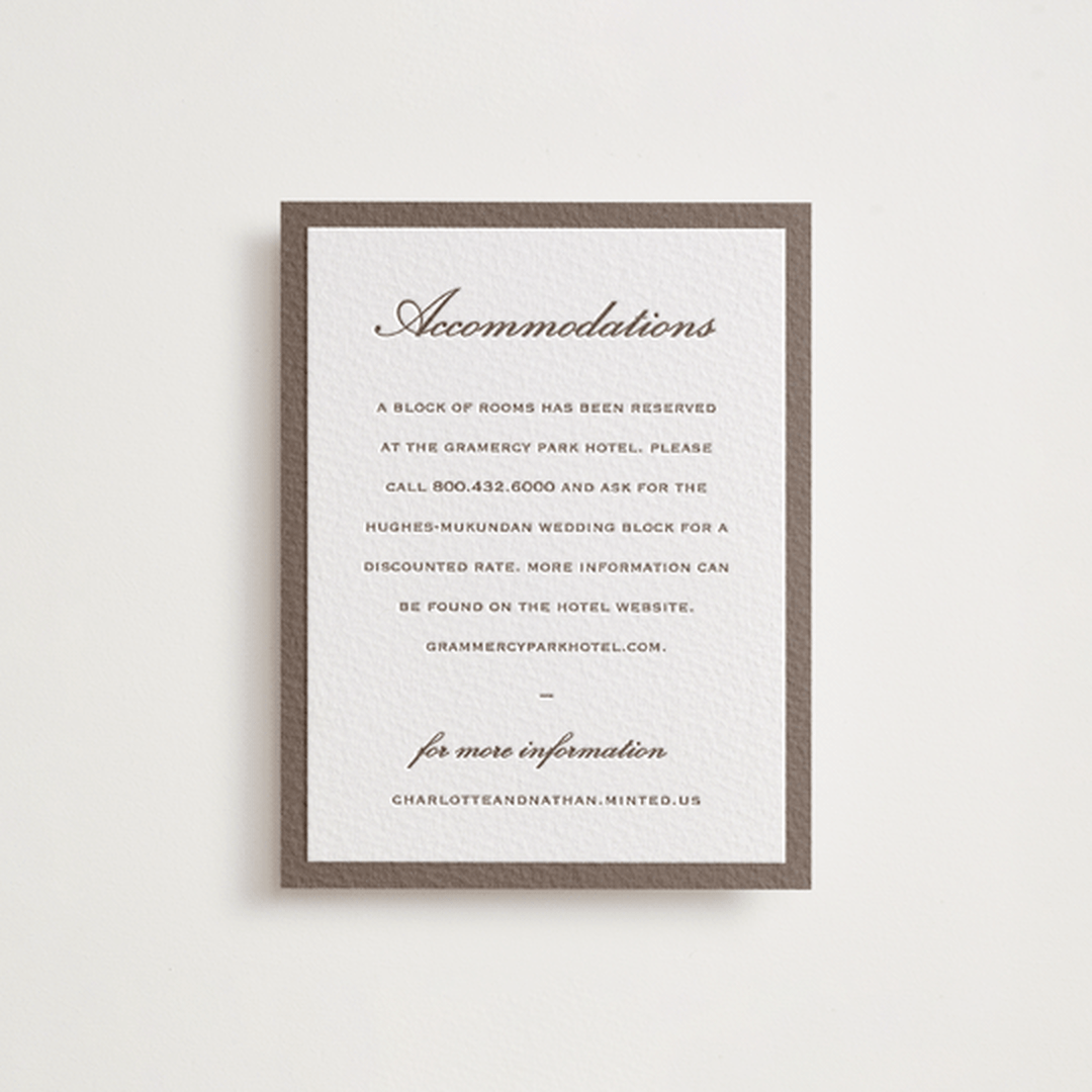 "grammercy" - Letterpress Direction Cards in Coffee by Sara Hicks Malone - Front
