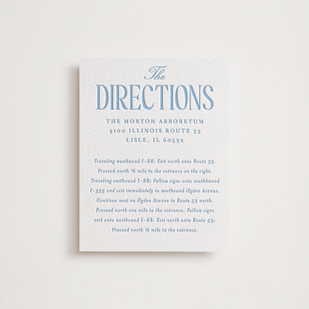 "Big Day" - Letterpress Direction Cards in Sky Blue by Baumbirdy - Front