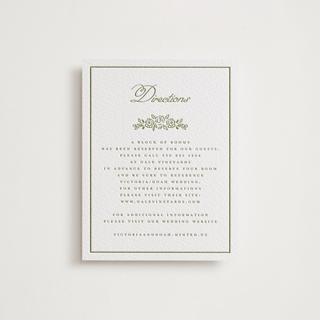 "Crestino" - Letterpress Direction Cards in Pistachio by Petra Kern - Front