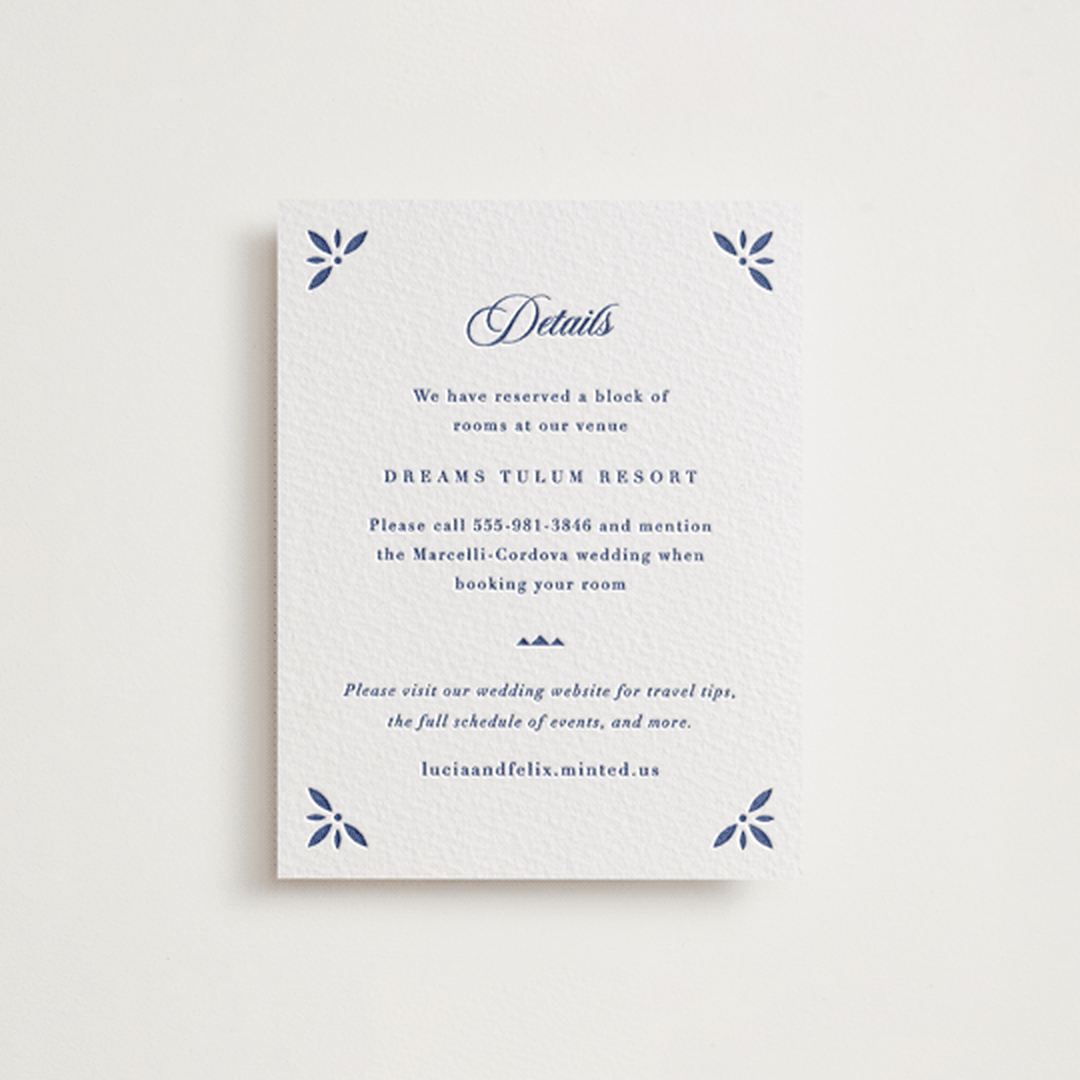 "Talavera Tiles" - Letterpress Direction Cards in Lapis by Olivia Raufman - Front