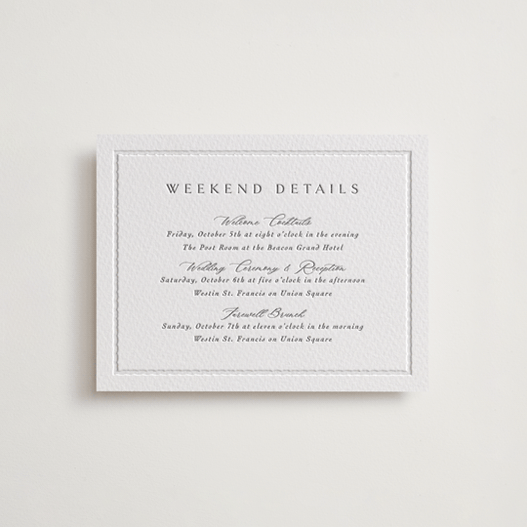 "Heirloom Needlework" - Letterpress Direction Cards in Gravel by Meggy Masters - Front