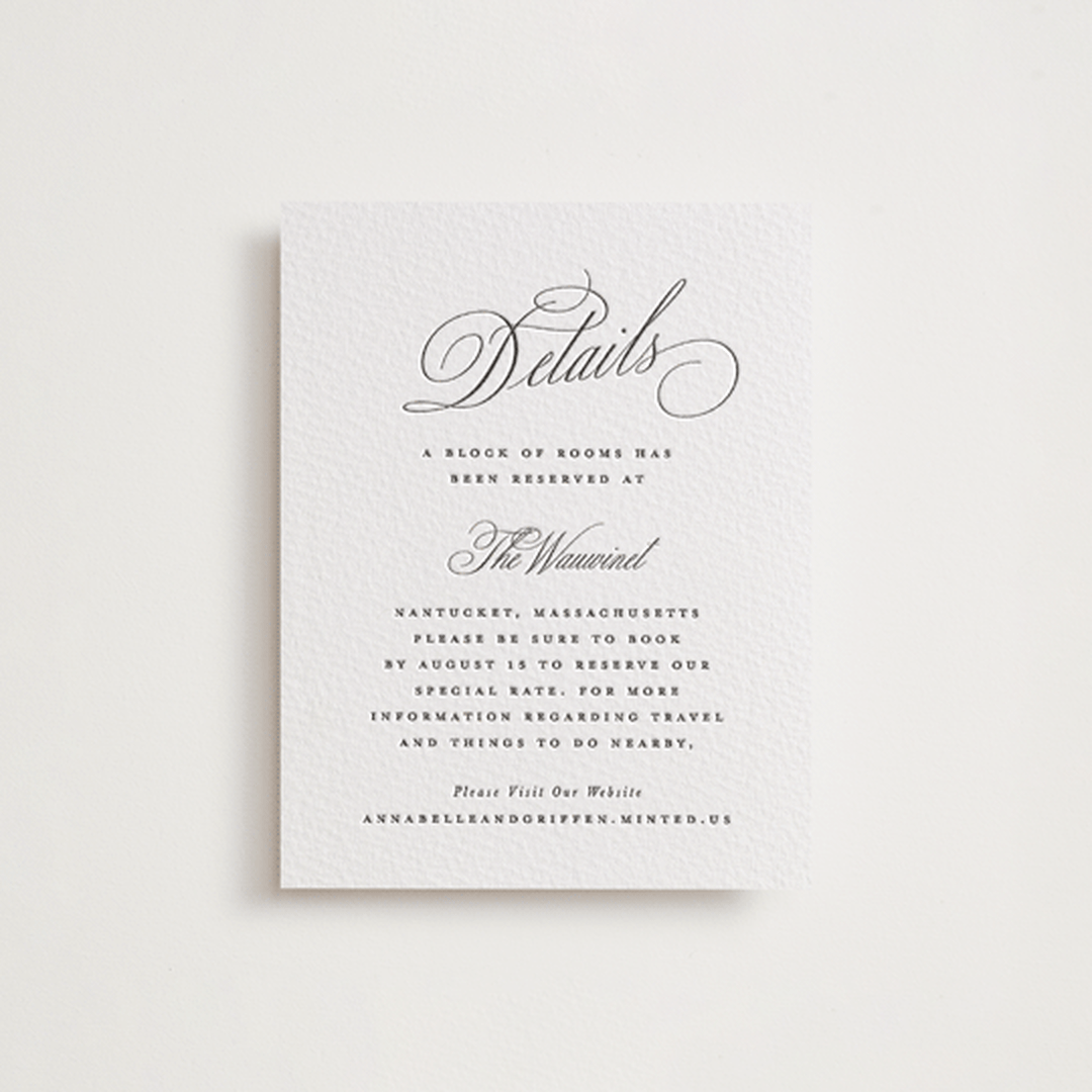 "Romantic Script" - Letterpress Direction Cards in Soft Black by Susan Zinader - Front